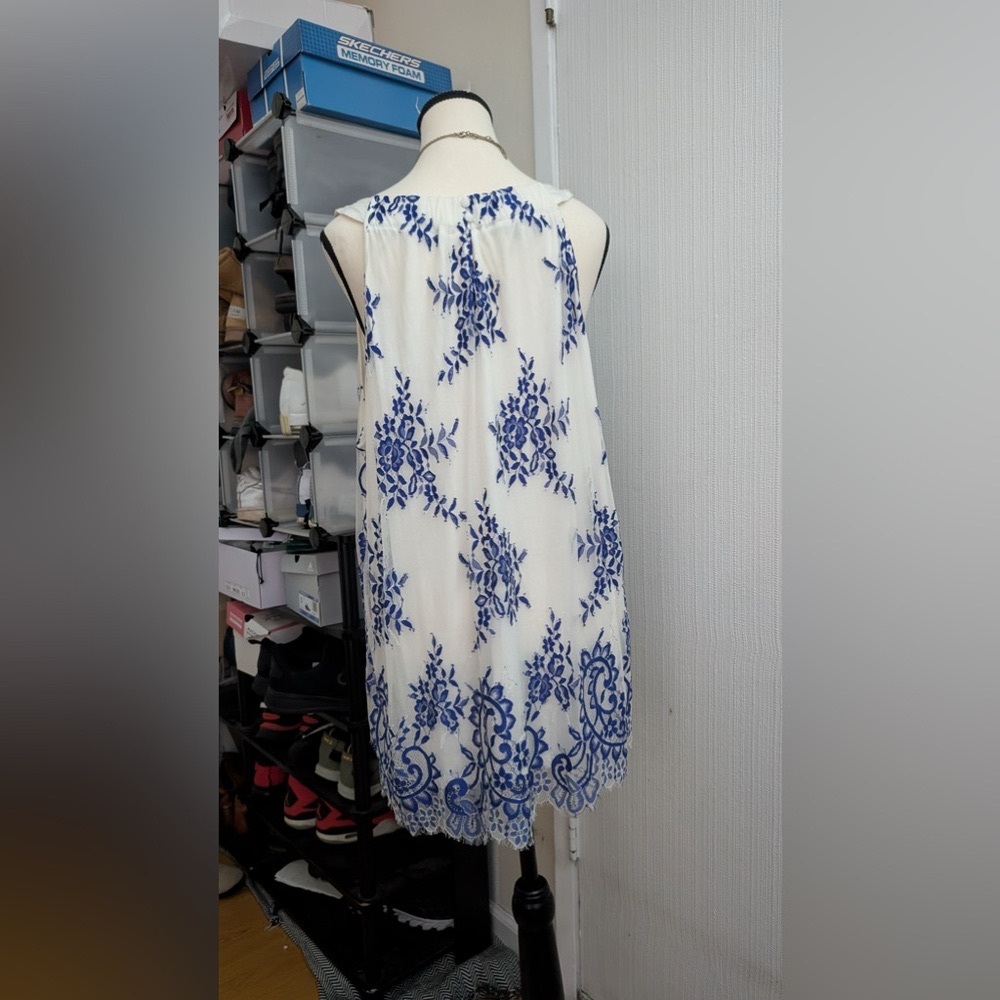 Elegant Blue and White Floral Dress